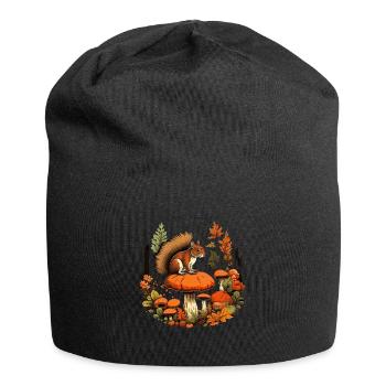 Herbst Eichhörnchen auf Orange Pilz Wald Szene - Jersey-Beanie - Schwarz - Vorne