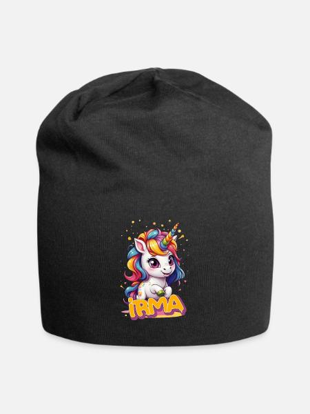 IRMA - Beau prénom de fille avec une jolie licorne - Bonnet en jersey - noir
