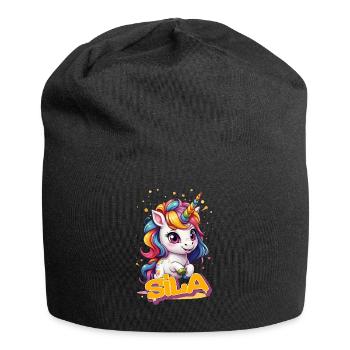 SILA - Beau prénom de fille avec une jolie licorne - Bonnet en jersey - noir - Devant