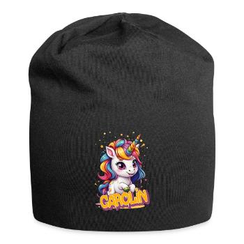 CAROLIN - Schöner Mädchen Name mit süßem Einhorn - Jersey-Beanie - Schwarz - Vorne
