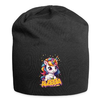 ALESSIA - Schöner Mädchen Name mit süßem Einhorn - Jersey-Beanie - Schwarz - Vorne