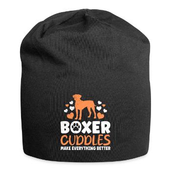 Dog owner CUDDLING WITH A BOXER Sweet - Jersey Beanie - black - Front