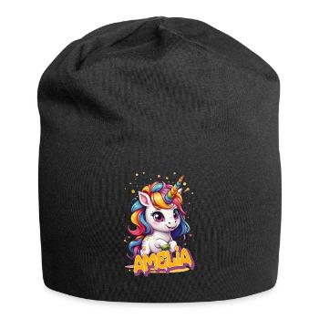 AMELIA - Schöner Mädchen Name mit süßem Einhorn - Jersey-Beanie - Schwarz - Vorne