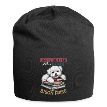 Bichon frisé : la vie est meilleure avec un livre - Bonnet en jersey - noir - Devant