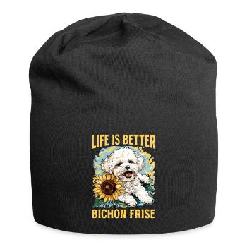 Bichon Frise Dog Breed Life is Better - Jersey Beanie - black - Front