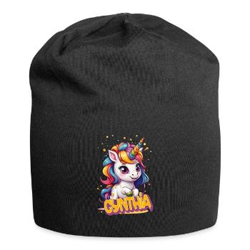 CYNTHIA - Beau prénom de fille avec une jolie licorne - Bonnet en jersey - noir - Devant