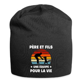 Vater und Sohn Vintage Retro Sonnenuntergang Papa Geschenk Vater - Jersey-Beanie - Schwarz - Vorne