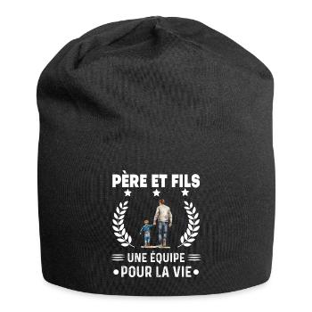 papa père et fils équipe duo homme fête des pères - Bonnet en jersey - noir - Devant