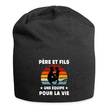 Vater und Sohn Vintage Retro Sonnenuntergang Vatertag - Jersey-Beanie - Schwarz - Vorne