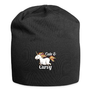 Niedliches und kurviges Einhorn-T-Shirt - Lustiges molliges Mädchen - Jersey-Beanie - Schwarz - Vorne