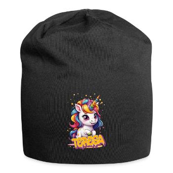 TERESA - Schöner Mädchen Name mit süßem Einhorn - Jersey-Beanie - Schwarz - Vorne