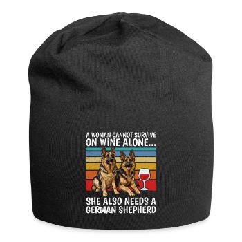 German Shepherd Woman can't Survive with Wine alone - Jersey Beanie - black - Front