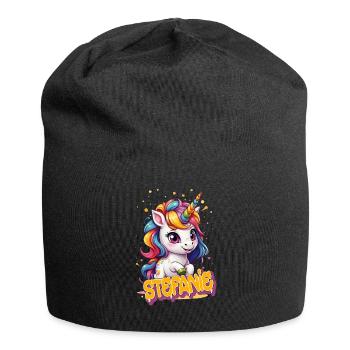 STEFANIE - Schöner Mädchen Name mit süßem Einhorn - Jersey-Beanie - Schwarz - Vorne