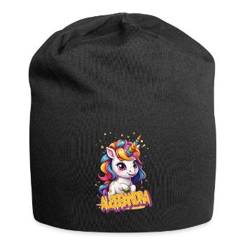 ALESSANDRA - Schöner Mädchen Name süßem Einhorn - Jersey-Beanie - Schwarz - Vorne