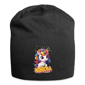REBECKA - Schöner Mädchen Name mit süßem Einhorn - Jersey-Beanie - Schwarz - Vorne