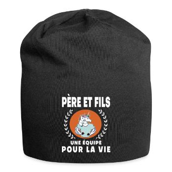 Father Son Unicorn Vintage Retro Gift Dad - Jersey Beanie - black - Front