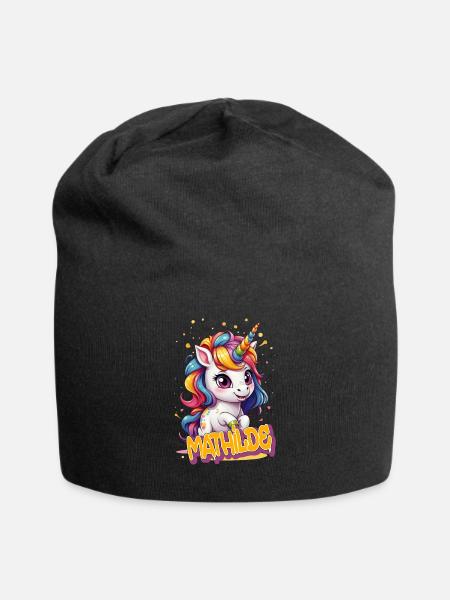 MATHILDE - Beau nom de fille avec une jolie licorne - Bonnet en jersey - noir