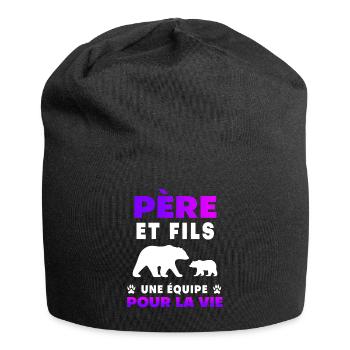 père fils ours duo homme équipe cadeau papa - Bonnet en jersey - noir - Devant