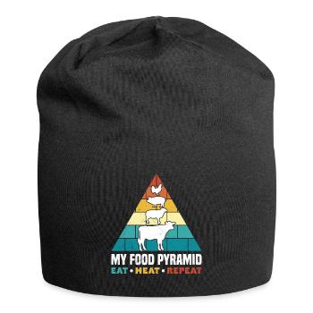 Lustig Fleischfresser Food Pyramid Eat Meat Repeat - Jersey-Beanie - Schwarz - Vorne