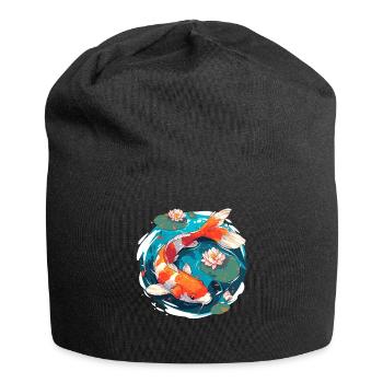 Vintage 80s Rétro Japonais Asiatique Koi Carpe - Bonnet en jersey - noir - Devant