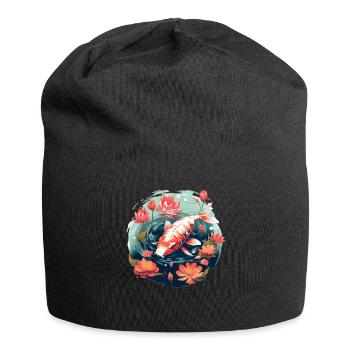 Vintage 80s Rétro Japonais Asiatique Koi Carpe - Bonnet en jersey - noir - Devant