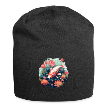 Vintage 80er Retro Japanisch Asiatisch Koi Karpfen - Jersey-Beanie - Anthrazit - Vorne