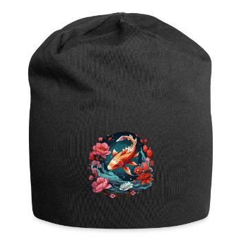 Vintage 80er Retro Japanisch Asiatisch Koi Karpfen - Jersey-Beanie - Schwarz - Vorne