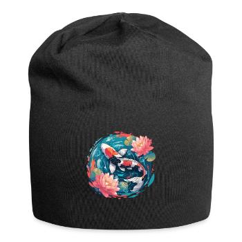 Vintage 80er Retro Japanisch Asiatisch Koi Karpfen - Jersey-Beanie - Schwarz - Vorne