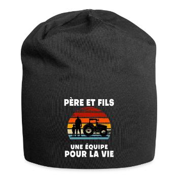 Father and Son Vintage Farmer Retro Sunset - Jersey Beanie - black - Front