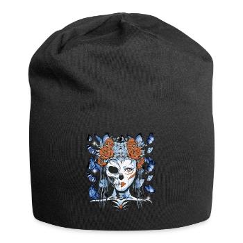 Totenkopf Schmetterlinge Skull Schädel - Jersey-Beanie - Schwarz - Vorne