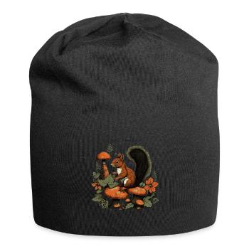 Herbst Eichhörnchen auf Orange Pilz Wald Szene - Jersey-Beanie - Schwarz - Vorne