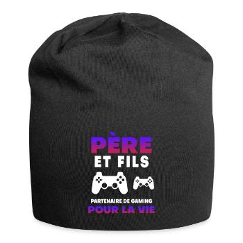 Father, son, gaming, partner for life, gamer dad - Jersey Beanie - black - Front
