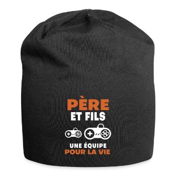father son gamer duo man dad gaming - Jersey Beanie - black - Front