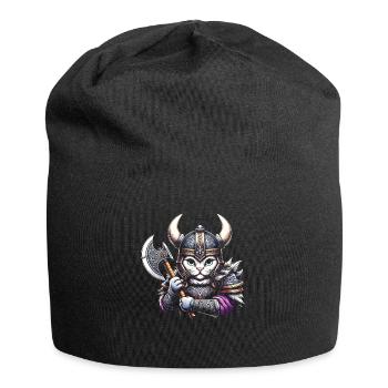Viking Cat Helmet Nordic Cat Lover Norwegian - Jersey Beanie - black - Front