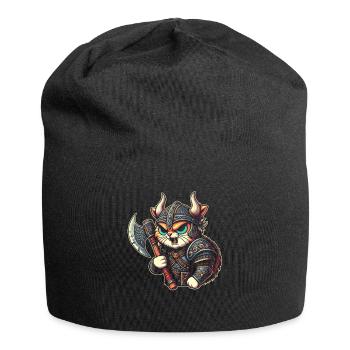 Viking Cat Helmet Nordic Cat Lover Norwegian - Jersey Beanie - black - Front