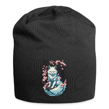 Weißer Kitsune Fuchs Japanische Kirschblüten - Jersey-Beanie - Schwarz - Vorne