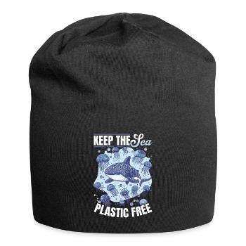 Funny Whale Shark Animal Keep the sea plastic free - Jersey-Beanie - Schwarz - Vorne