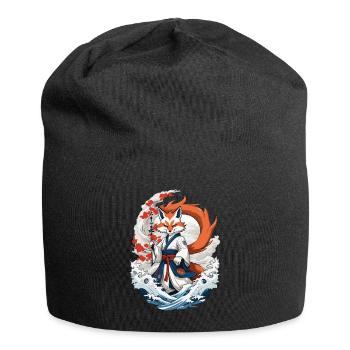 Ukiyo-E Kunst Stil Japanische Kitsune Fuchs - Jersey-Beanie - Schwarz - Vorne