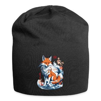 Ukiyo-E Kunst Stil Japanische Kitsune Fuchs - Jersey-Beanie - Schwarz - Vorne