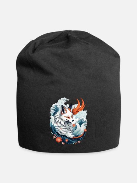 Japonais Kitsune Renard Anime Kawaii Renard Fantôme - Bonnet en jersey - noir