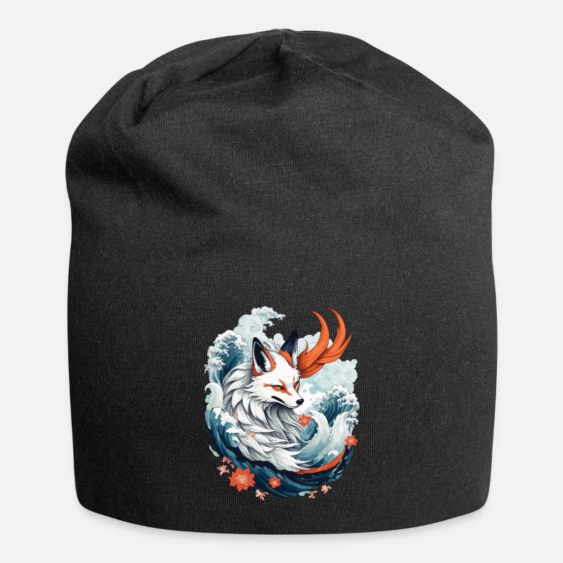 Japanische Kitsune Fuchs Anime Kawaii Fuchsgeist - Jersey-Beanie - Schwarz