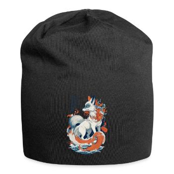 Vintage Ukiyo-E Kunst Japanische Kitsune Fuchs - Jersey-Beanie - Schwarz - Vorne