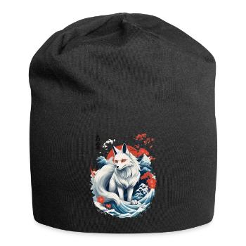 Weißer Ukiyo-E Fuchs Japanische Kitsune Maske - Jersey-Beanie - Schwarz - Vorne