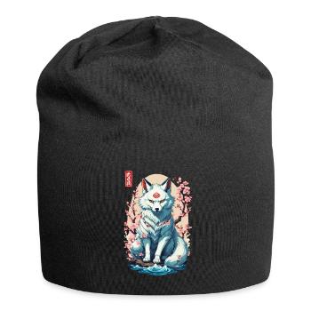 Conception esthétique du masque Kitsune et des fleurs de cerisier - Bonnet en jersey - noir - Devant