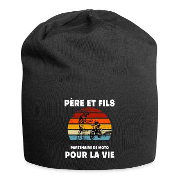 Vater und Sohn Motorrad Vintage Retro Sonnenuntergang Biker Papa - Jersey-Beanie - Schwarz - Vorne