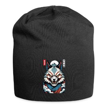 Masque Kitsune japonais vintage de style Ukiyo-E - Bonnet en jersey - noir - Devant