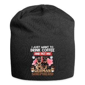 GERMAN SHEPHERD JUST WANT TO DRINK COFFEE AND PET - Jersey Beanie - black - Front