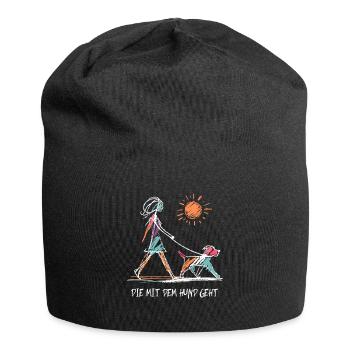 Celui qui marche avec le chien Drôle de dicton de chien - Bonnet en jersey - noir - Devant