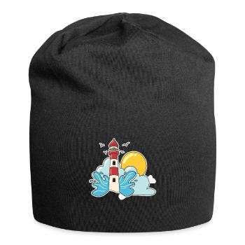 Retro Leuchtturm - Jersey-Beanie - Schwarz - Vorne