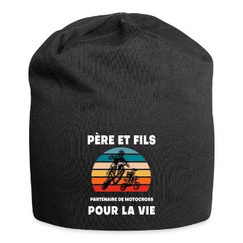 Vater und Sohn Vintage Motocross Retro Biker - Jersey-Beanie - Schwarz - Vorne